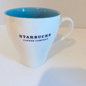 Starbucks Coffee Company Mug 13 oz Tapered White with Teal Blue Interior 2007